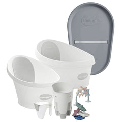 Shnuggle Growing Family Bath Time Bundle: Baby & Toddler Bath + Changing Mat Bundle - 7-Piece Set for Bath & Diaper Time