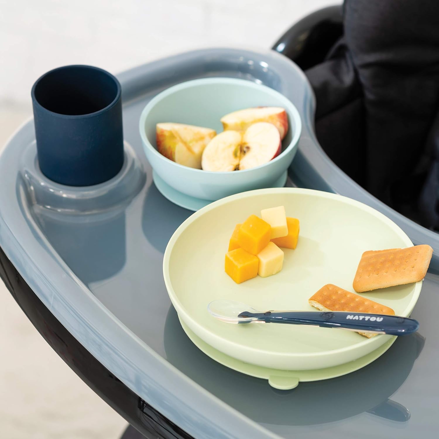 Nattou Silicone Children’s Tableware Set 4-Piece with Non-Slip Suction Plate & Bowl