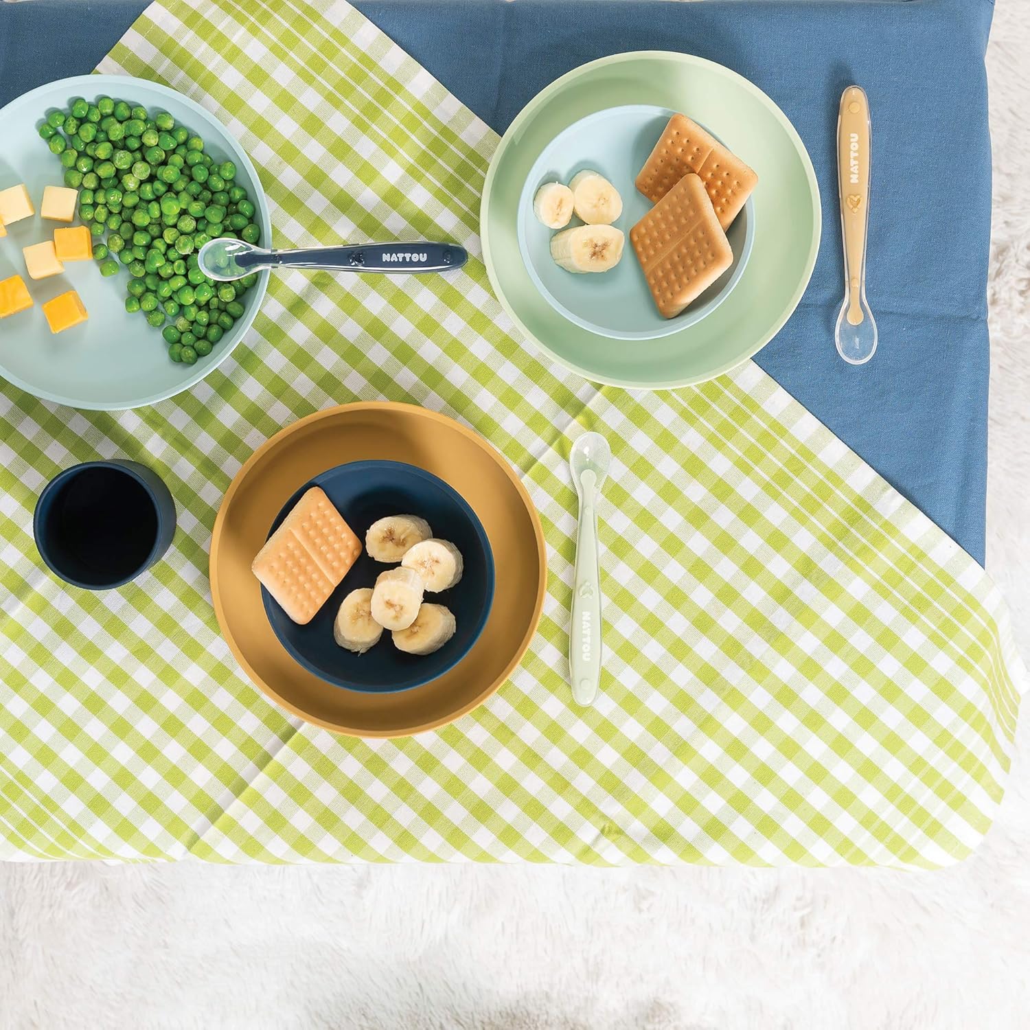 Nattou Silicone Children’s Tableware Set 4-Piece with Non-Slip Suction Plate & Bowl