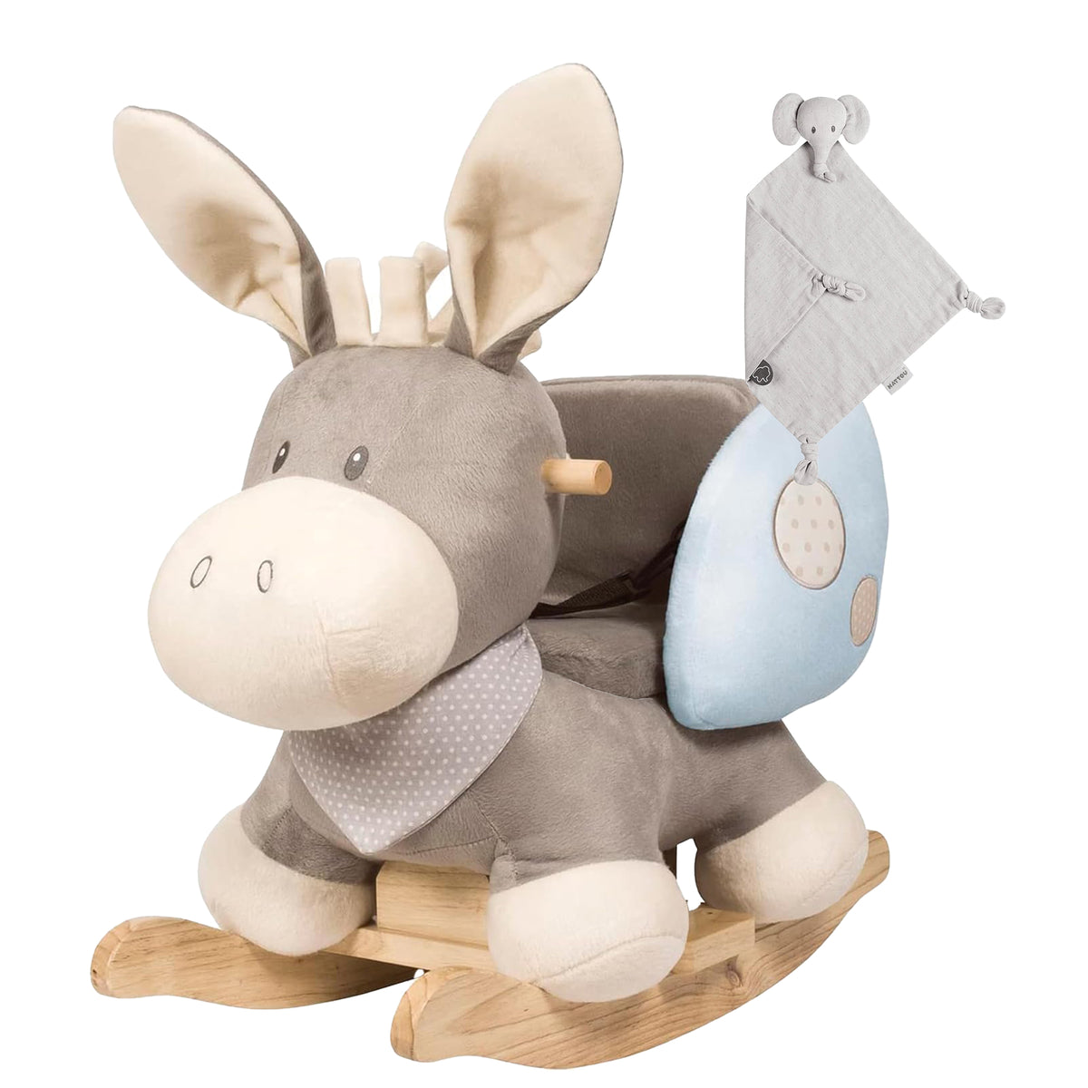 Nattou Cappuccino Rocker Donkey & Dou Dou Safety Blanket Bundle