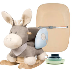 Nattou Cappuccino Rocker Donkey, Softy Changing Mat & Silicone Dinner Set Bundle