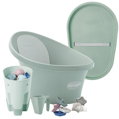 Shnuggle Bath & Change Bundle: Baby Bath & Changing Bundle + Accessories - Eucalyptus - 6-Piece Set for Cozy Bath & Diaper Time