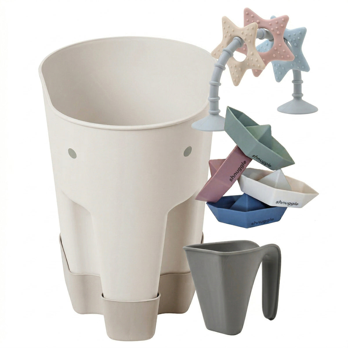 Shnuggle Bath Accessories Bundle - Ellie Scoop, Washy Jug, Boats & Wishy Toy - 4-Piece Set