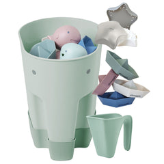 Shnuggle Bath Accessories Bundle - Ellie Scoop, Washy Jug, Boats & Wishy Toy - 4-Piece Set - Eucalyptus
