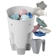 Shnuggle Bath Accessories Bundle - Ellie Scoop, Washy Jug, Boats & Wishy Toy - 4-Piece Set - Grey