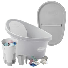 Shnuggle Bath & Change Bundle: Baby Bath & Changing Bundle + Accessories - Pebble Grey -  6-Piece Set for Cozy Bath & Diaper Time
