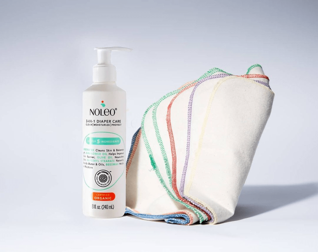 Value Pack NOLEO Diaper Cleanser & Moisturizer + Organic Cotton Pads NOLEO DUO (Pack of 3)