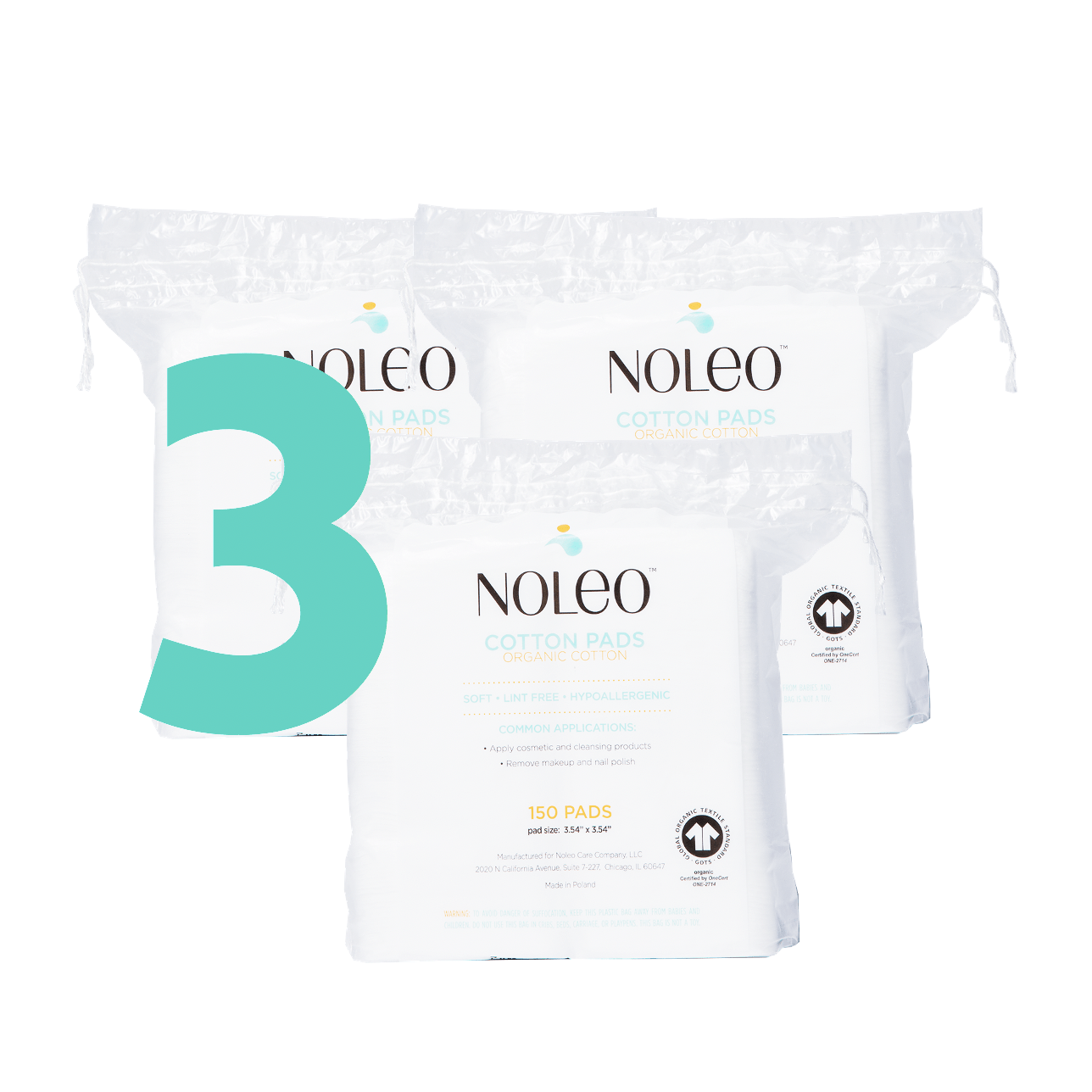 NOLEO Organic Cotton Pads (Pack of 3)